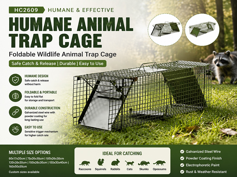 Humane Animal Trap Cage – Foldable Wildlife Animal Trap Cage for Safe and Easy Wildlife Capture